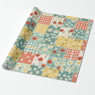 Papel De Presente Padrão de Piquenique de Remendo Floral Pastel (6)