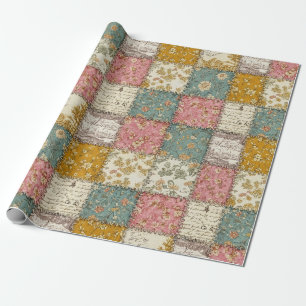 Papel De Presente Padrão de Piquenique em Patchwork Floral Pastel (1