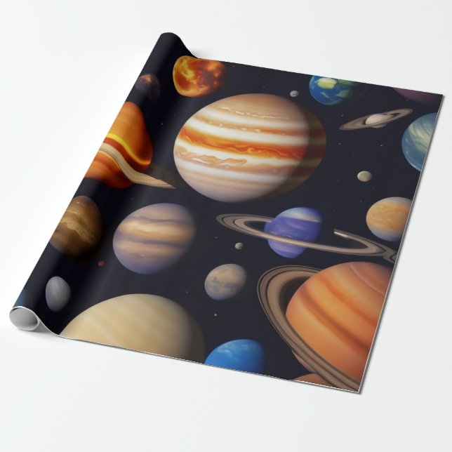 Papel De Presente Padrão de Planetas (Desenrolado)