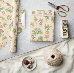 Papel De Presente Padrão de planta doméstica aquarela com p interna 