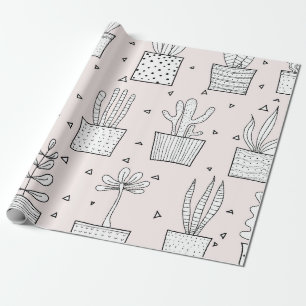 Papel De Presente Padrão De Plantas Potentes Desenhadas À Mão