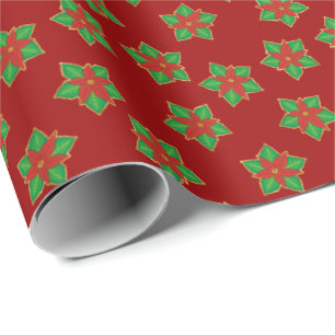 Papel De Presente Padrão de Poinsettia de Natal