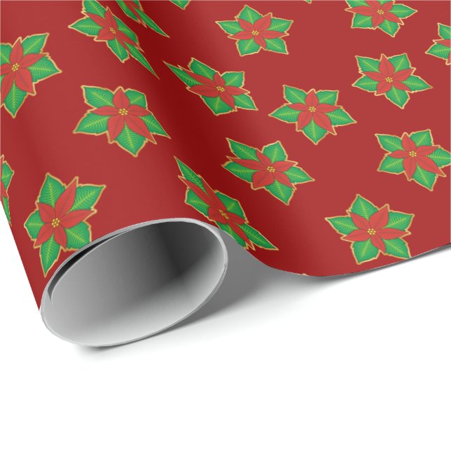 Papel De Presente Padrão de Poinsettia de Natal (Ponta do rolo)