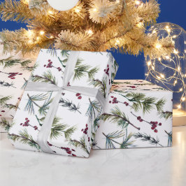 Papel De Presente Padrão de Poinsettia em Aquarela 