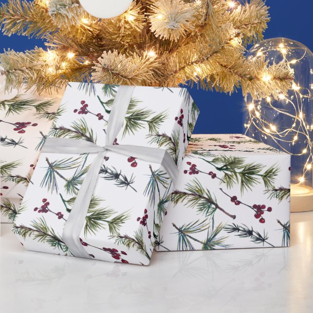 Papel De Presente Padrão de Poinsettia em Aquarela  (Feriados)
