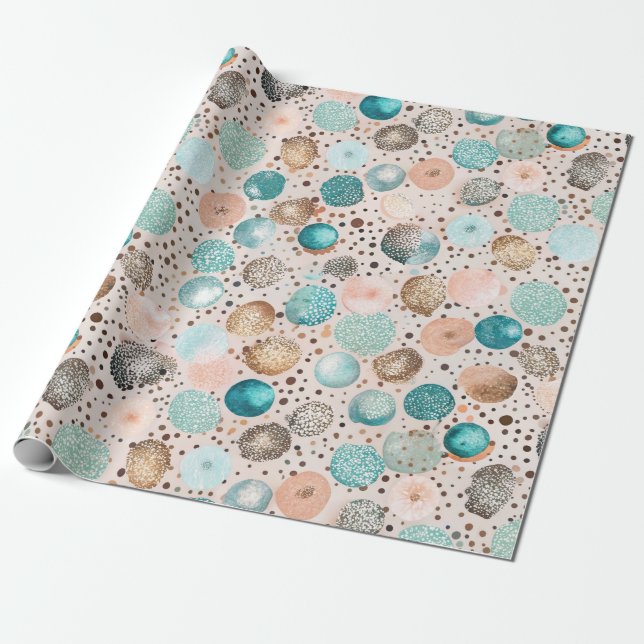 Papel De Presente Padrão de Ponto de Abstrato Shimmering em Turquesa (Desenrolado)