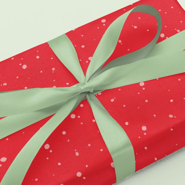 Papel De Presente Padrão de Ponto Vermelho Festivo Simples Férias Na (Christmas whimsical red white dots wrapping paper.)