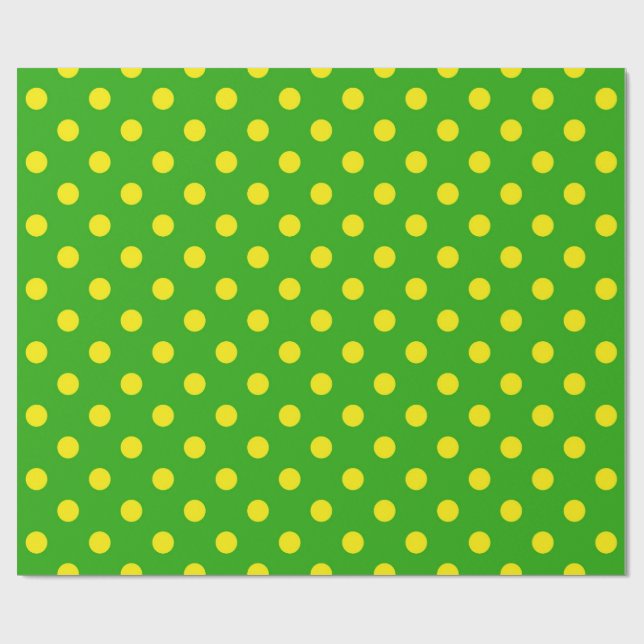 Papel De Presente Padrão de Pontos Amarelos em Verde Design  (Aberto)