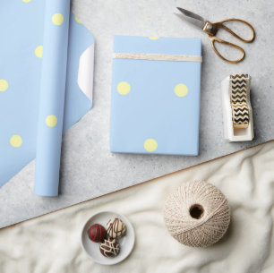 Papel De Presente Padrão de Pontos Azul e Amarelo Clássico