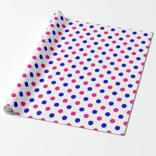 Papel De Presente Padrão de Pontos Brancos Rosa Azul (Desenrolado)