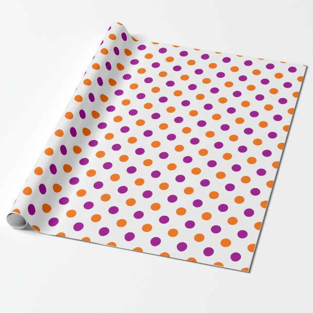 Papel De Presente Padrão de Pontos Brancos Roxos Laranja (Desenrolado)