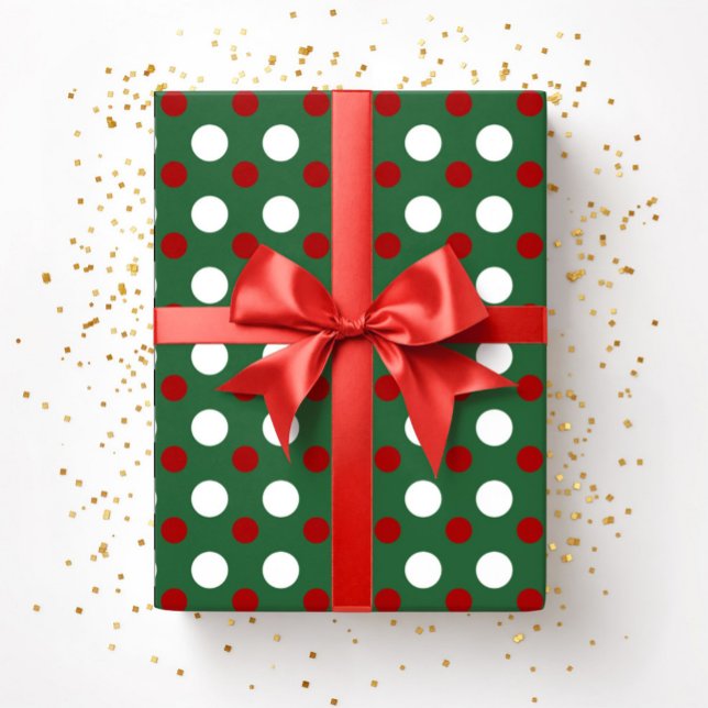 Papel De Presente Padrão de Pontos Cute Natal Verde Vermelho  (Cute Christmas Green Red Polka Dots Pattern Wrapping Paper)