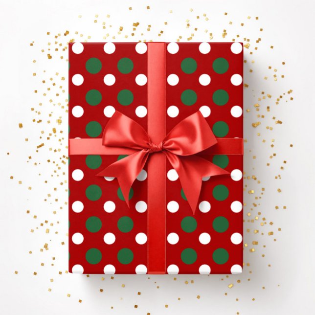 Papel De Presente Padrão de Pontos Cute Natal Vermelho Verde (Cute Christmas Red Green Polka Dots Pattern Wrapping Paper)