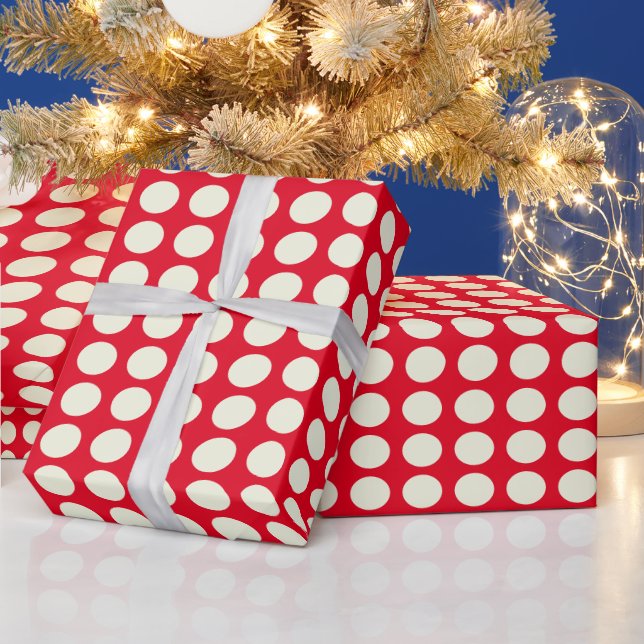 Papel De Presente Padrão de Pontos Geométricos Vermelho e Branco de  (Feriados)