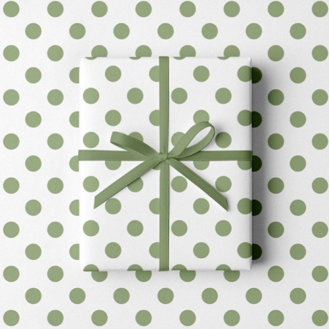 Papel De Presente Padrão de Pontos Modernos Verde Salvia (Sage Green White Polka Dots Pattern Wrapping Paper)