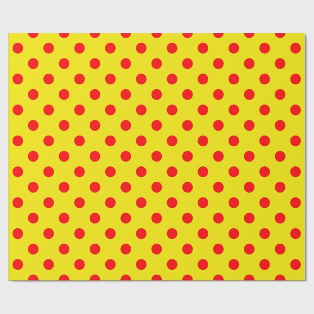 Papel De Presente Padrão de Pontos Polka Amarelo e Vermelho  (Aberto)