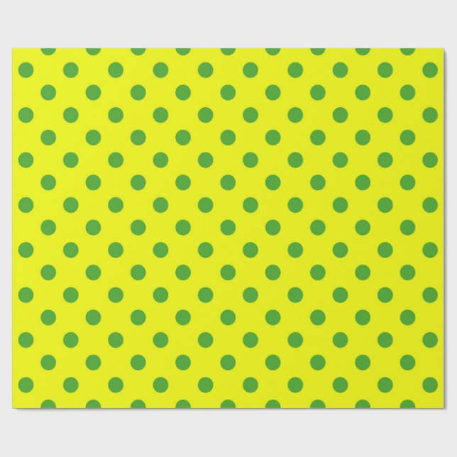 Papel De Presente Padrão de Pontos Polka Amarelos e Verdes Design  (Aberto)