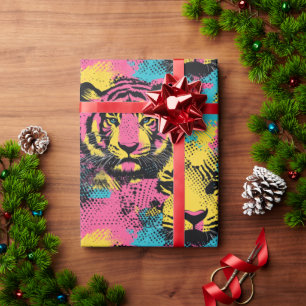 Papel De Presente Padrão de Pop de arte do Tiger em rosa, amarelo e