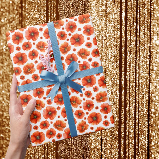 Papel De Presente Padrão de Poppies de Aquarela (Criador carregado)