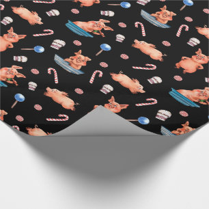 Papel De Presente Padrão de Porcos de Natal com Cores Aquáticas