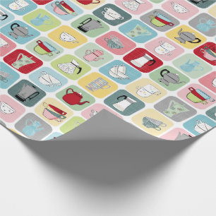 Papel De Presente Padrão de Potes de café retrô e Copas