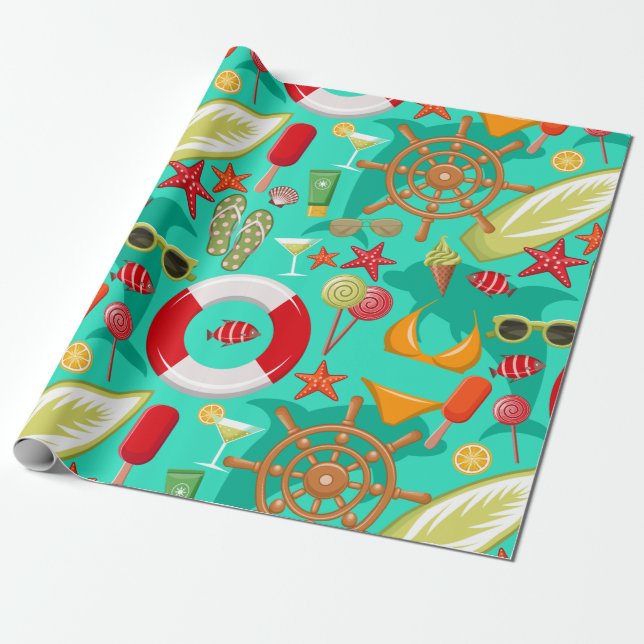 Papel De Presente padrão de praia de verão de férias (Desenrolado)