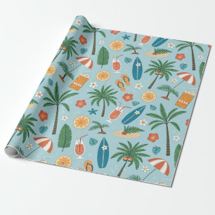 Papel De Presente Padrão de Praia de Verão Tropical (2)