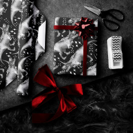 Papel De Presente Padrão de prata do dinocorn | Fantasy Black and Wh
