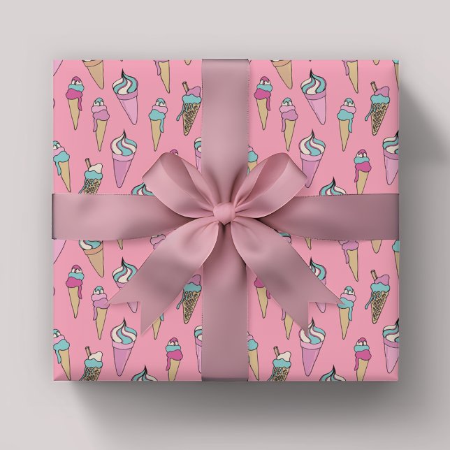 Papel De Presente Padrão de presente de cone de sorvete rosa (Ice Cream pattern girls wrapping paper)