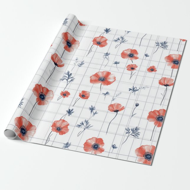 Papel De Presente Padrão de Presilhas Vermelhas com Aquarela em Bran (Desenrolado)