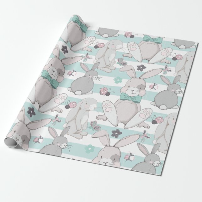 Papel De Presente padrão de primavera bunnies (Desenrolado)