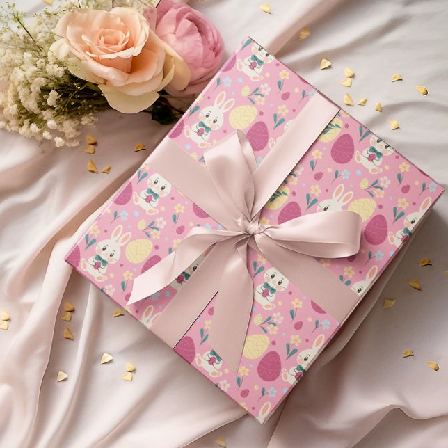 Papel De Presente Padrão de Primavera de Coelhinho de Ovos de Páscoa (Criador carregado)