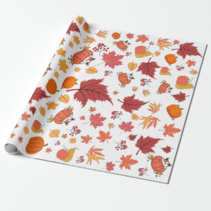 Papel De Presente Padrão de Pumpkin de Flor de Outono/Queda