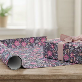 Papel De Presente Padrão de Purpurina Floral Rosa