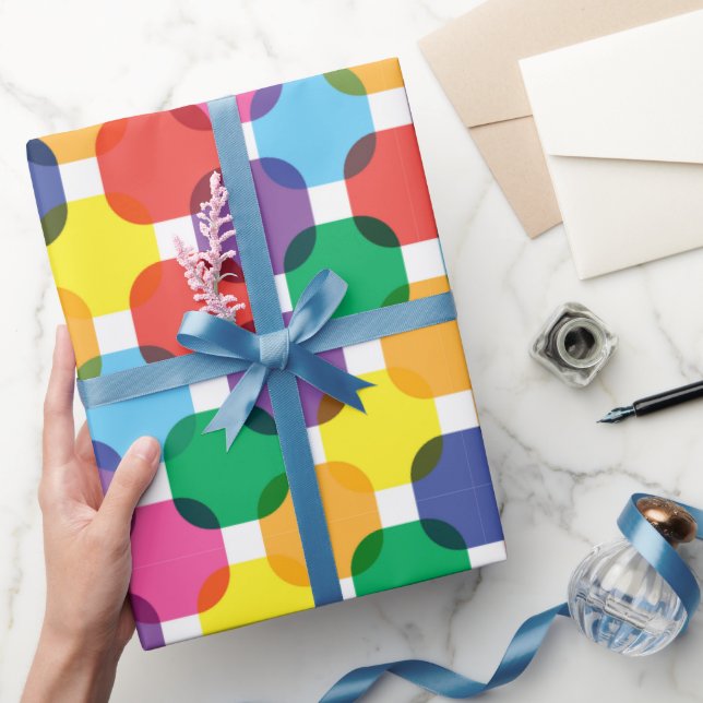 Papel De Presente Padrão de quadrados coloridos (Presentear)