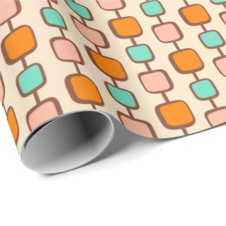 Papel De Presente Padrão de Quadrados Laranja Atômico Retro dos Anos