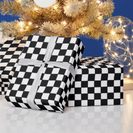 Papel De Presente Padrão de Quadro de Verificação Preto e Branco