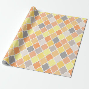 Papel De Presente Padrão de quatrefoil amarelo, laranja e cinza
