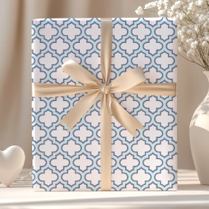 Papel De Presente Padrão de Quatrefoil Azul-marroquino Elegante