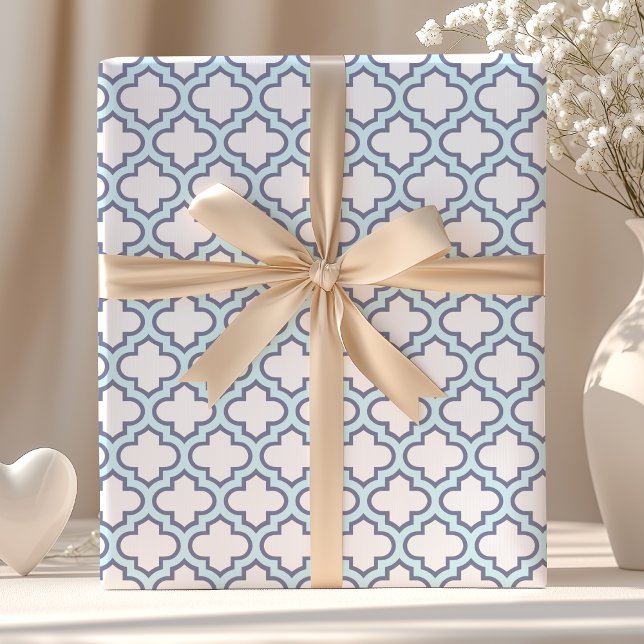 Papel De Presente Padrão de Quatrefoil Azul-marroquino Elegante (Criador carregado)