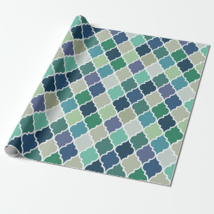 Papel De Presente Padrão de quatrefoil azul, verde e turquesa