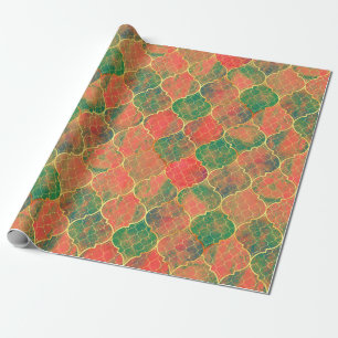 Papel De Presente Padrão de Quatrefoil Colorido de Aquarela