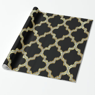Papel De Presente Padrão de Quatrefoil Geométrico com Brilho Dourado