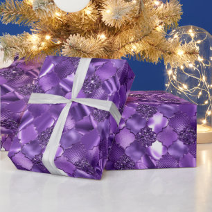 Papel De Presente Padrão de Quatrefoil Marroquino Roxo Escuro