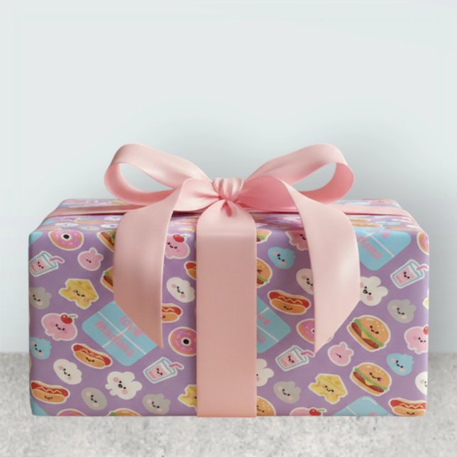 Papel De Presente Padrão de Queijo de Comida Rápida Kawaii (Criador carregado)