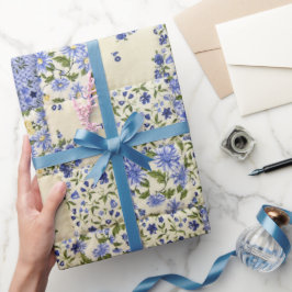 Papel De Presente Padrão de Quilt Floral Azul Antigo