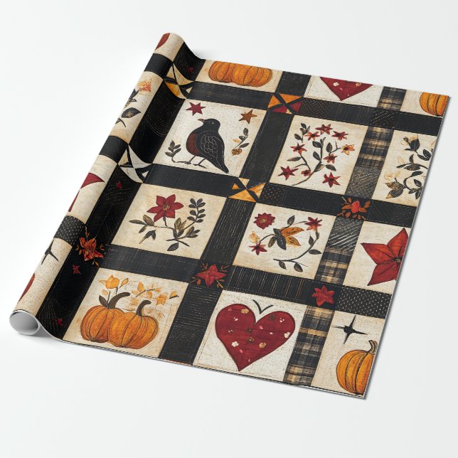 Papel De Presente Padrão de Quiltro Rústico | Patchwork de fazenda (Desenrolado)