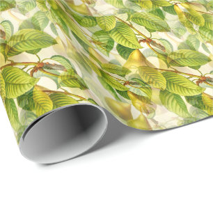 Papel De Presente Padrão de Ramais e Peras de Árvore 