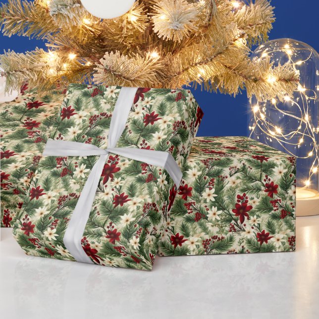 Papel De Presente Padrão de Ramificações de Árvore de Natal Russo da (Feriados)