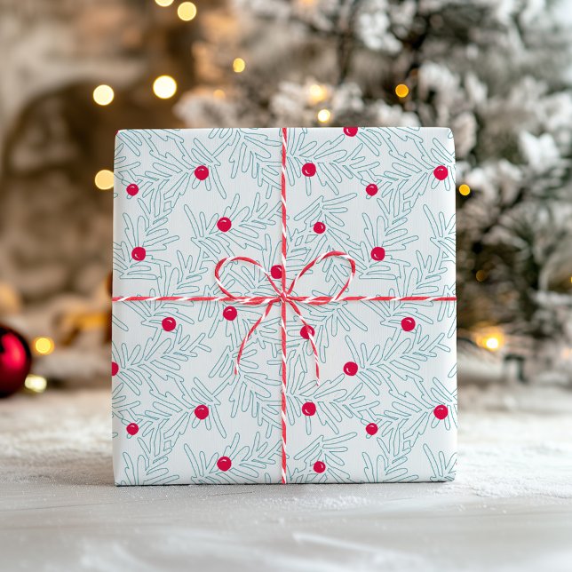 Papel De Presente Padrão de Ramo de Inverno | Ramo de Pinheiro Mínim (Criador carregado)